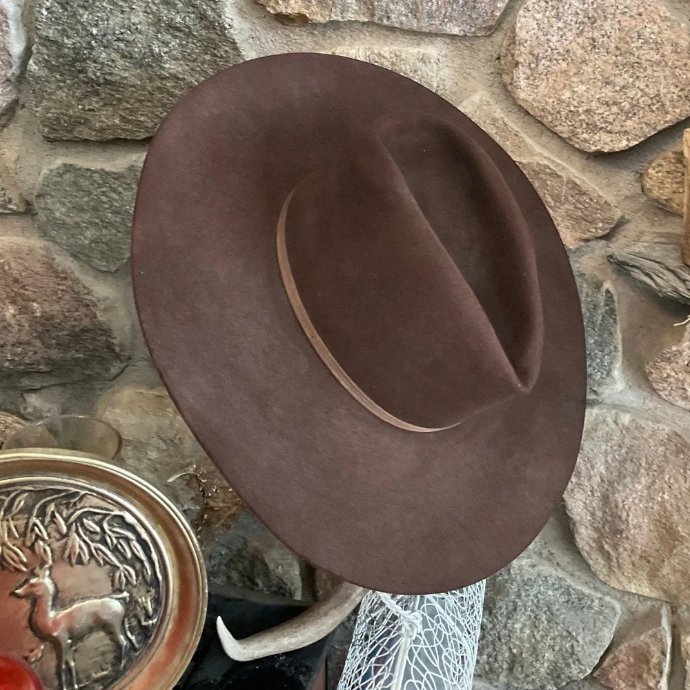 Brown Wide Brim Wool Fedora Hat - Unbranded